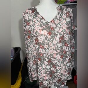Floral Print Blouse with Chiffon Long Sleeves